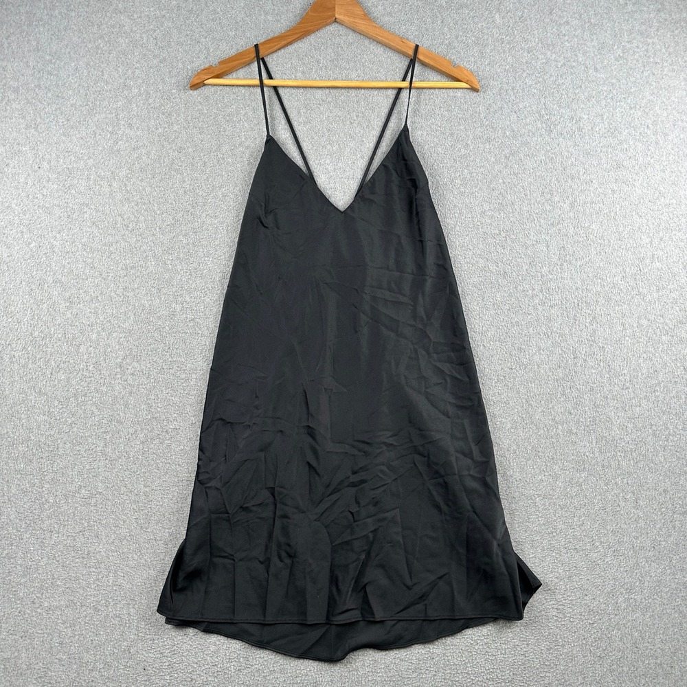 Victoria's Secret Slip Dress Womens M Black Open Back Satin Strappy Lingerie